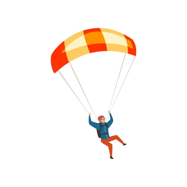 Paracaidista volando con un paracaídas, paracaidismo deporte y ocio concepto vector Ilustración sobre un fondo blanco — Vector de stock