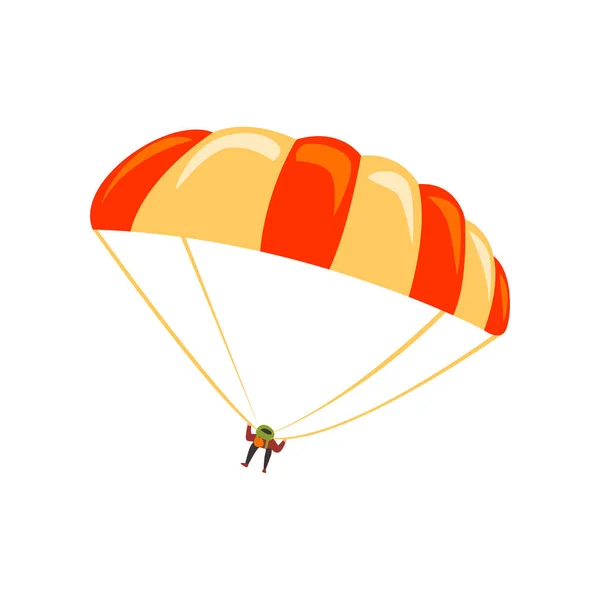 Skydiver flying with parachute in the sky, parachuting sport and leisure activity concept vector Illustration on a white background — Stock Vector