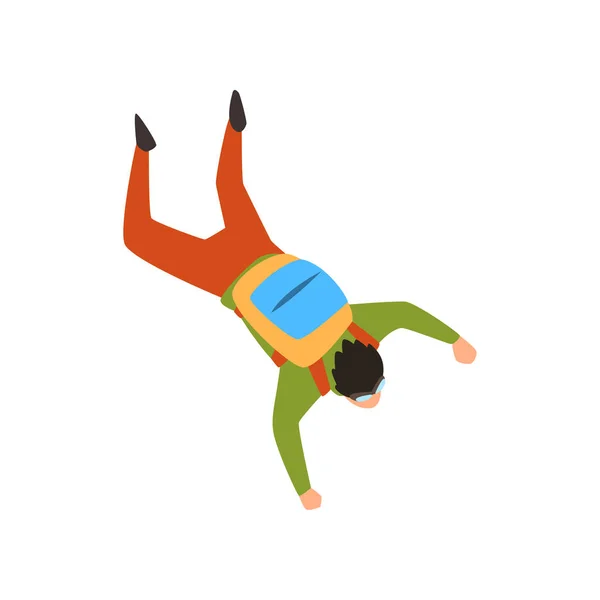 Fallskärmshoppare faller genom luften med fallskärm i sky, fallskärmshoppning sport och fritid aktivitet begreppet vektor Illustration på vit bakgrund — Stock vektor