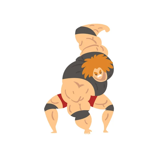 Potente personaggio lottatore di wrestling, lottatore professionista di sport ricreativi mostra vettore Illustrazione su uno sfondo bianco — Vettoriale Stock