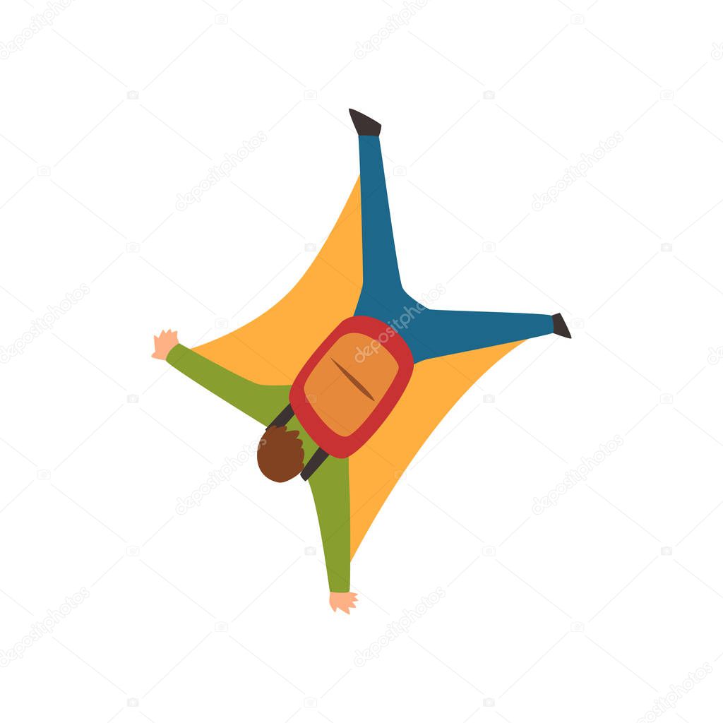 Young man wearing wing suit flying in the sky, extreme sport and skydiving concept vector Illustration on a white background