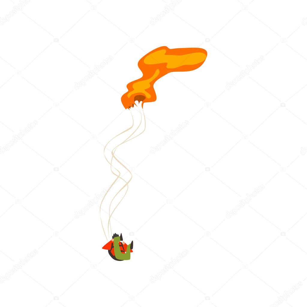 Skydiver falling with unopened parachute, extreme sport and skydiving concept vector Illustration on a white background