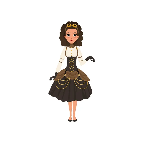 Belle Jeune Fille Portant Costume Steampunk Caractère Dessin Animé Femme — Image vectorielle