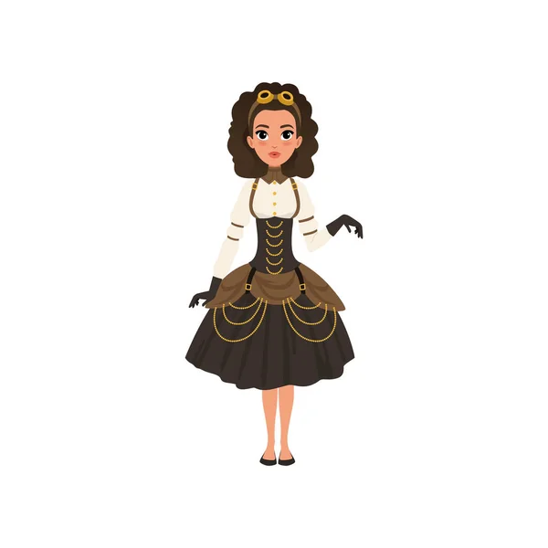 Hermosa Joven Con Traje Steampunk Personaje Dibujos Animados Mujer Blusa — Vector de stock