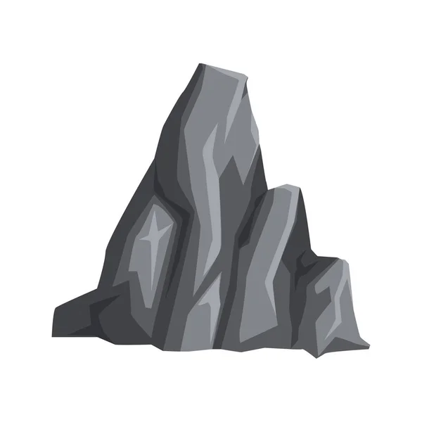 Pietra grigia con luci e ombre. Massiccia roccia di montagna. Progettazione vettoriale dei cartoni animati per libri, mappe o videogiochi geologici educativi — Vettoriale Stock
