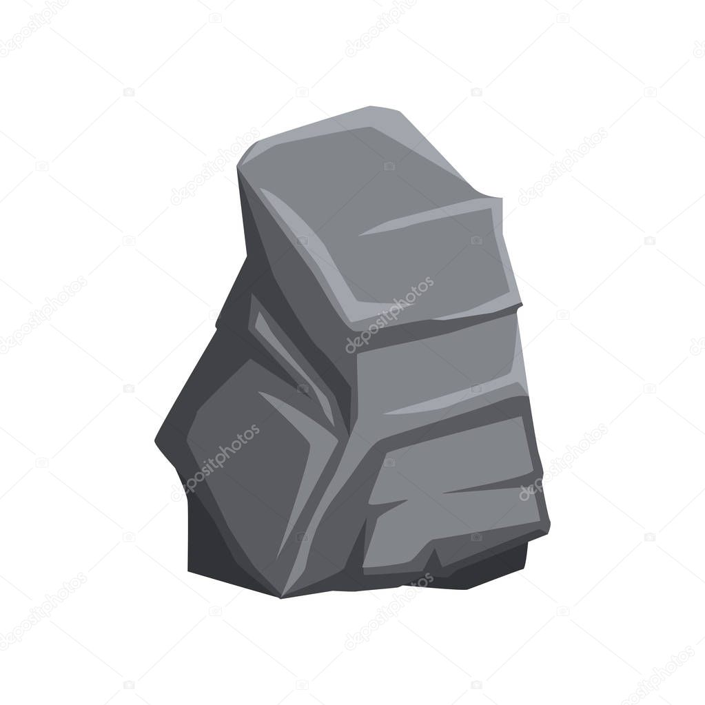 Gray solid stone. Mountain rock with lights and shadows. Natural vector object for creating landscape background of video game