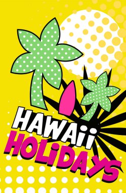 Hawaii afiş, parlak retro pop sanat stil poster ile doğa çiçek öğeleri şekil vektör yaz tatil