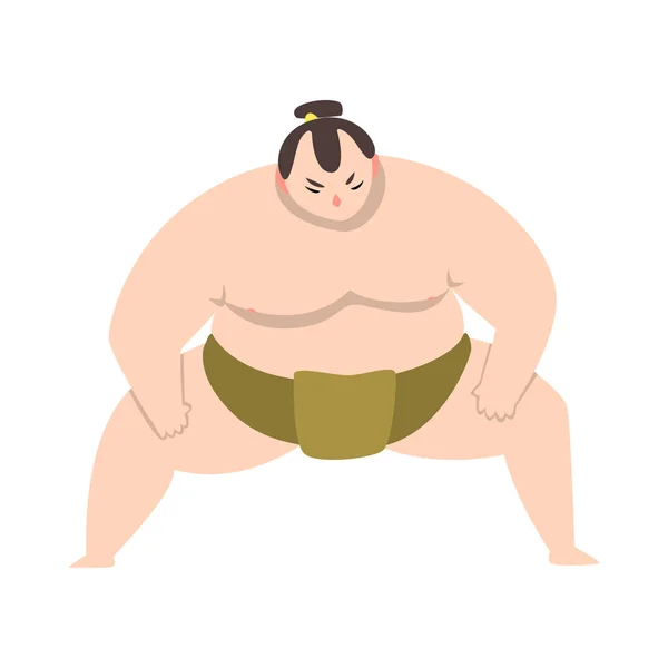 Sumo παλαιστής χαρακτήρα, sumoist αθλητής, ιαπωνική πολεμική τέχνη μαχητής διανυσματικά εικονογράφηση σε λευκό φόντο — Διανυσματικό Αρχείο