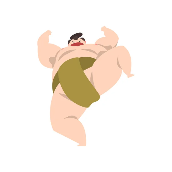 Sumo güreşçisi karakter dövüş, Japon savaş sanatı savaşçı vektör illüstrasyon beyaz bir arka plan üzerinde — Stok Vektör
