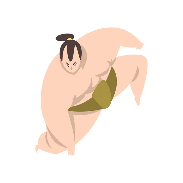 Sumoist αθλητής χαρακτήρα μάχης, ιαπωνική πολεμική τέχνη μαχητής διανυσματικά εικονογράφηση σε λευκό φόντο — Διανυσματικό Αρχείο