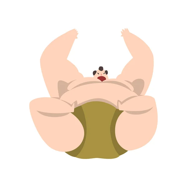 Sumo-Ringer-Charakter, sufeuchter Athlet auf dem Rücken liegend, japanische Kampfkunst-Kämpfer-Vektor-Illustration auf weißem Hintergrund — Stockvektor