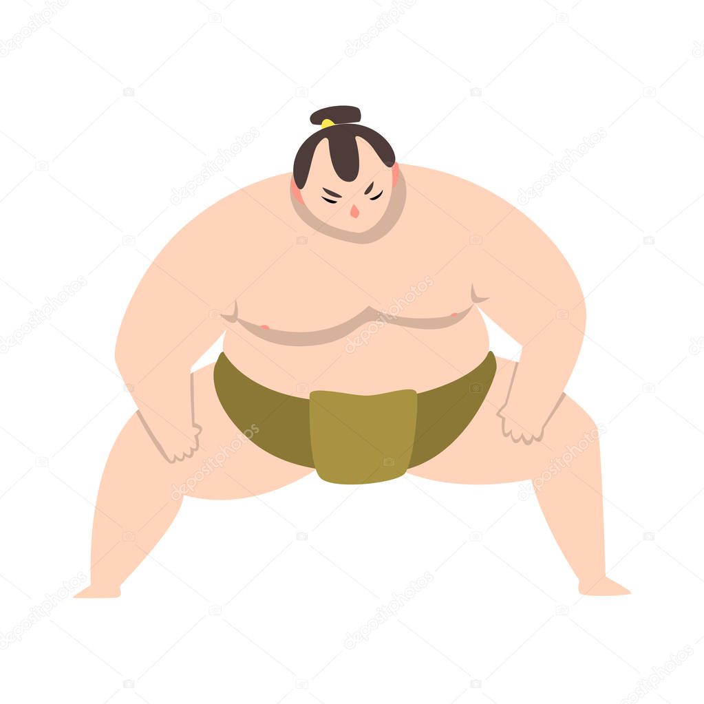 Sumo wrestler character, sumoist athlete, Japanese martial art fighter vector Illustration on a white background