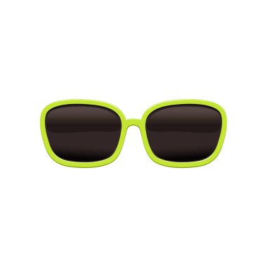 Siyah lensler ve yeşil çerçeve ile dikdörtgen güneş gözlüğü. Parlak ışığından koruyucu gözlük. Düz vektör tasarımı