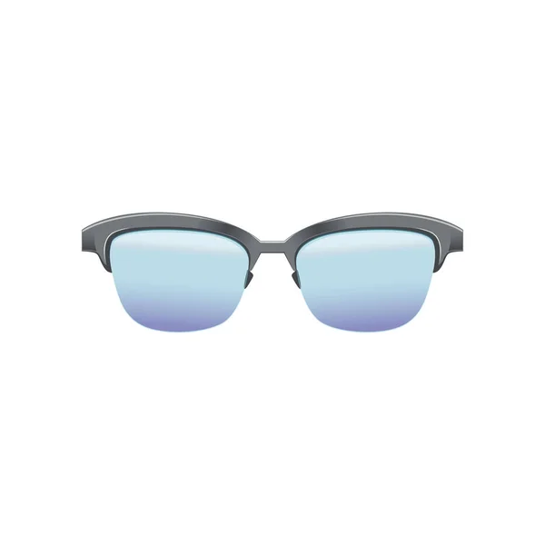 Classici occhiali clubmaster con lenti blu e mezza montatura metallica. Occhiali di moda da uomo. Design vettoriale piatto per app mobile — Vettoriale Stock