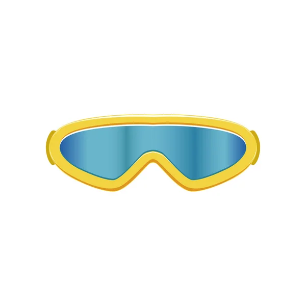 Мультфильм икона лыжных очков. Зимние спортивные очки с голубыми линзами и желтой рамой. Защитные очки. Плоский векторный дизайн для мобильного приложения — стоковый вектор