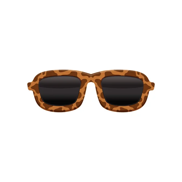 Retro zonnebril met zwarte lenzen en frame met Luipaard patroon. Beschermende brillen. Platte vector sticker voor foto decoratie — Stockvector