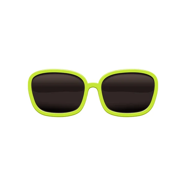 Rechthoekige zonnebril met zwarte lenzen en groen kader. Beschermende brillen van fel zonlicht. Platte vector design — Stockvector