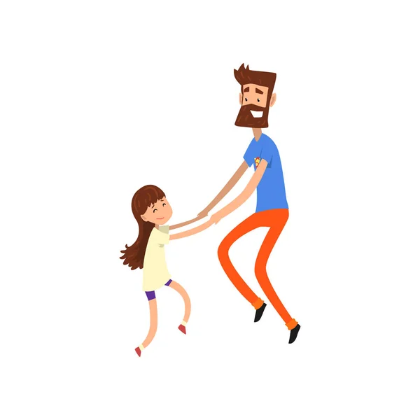 超级英雄爸爸和他的女儿在一起玩的开心矢量插图在白色背景上 — 图库矢量图片