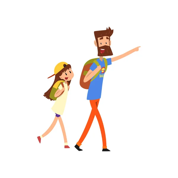 Super héros papa et sa fille avec des sacs à dos vectoriel Illustration sur un fond blanc — Image vectorielle