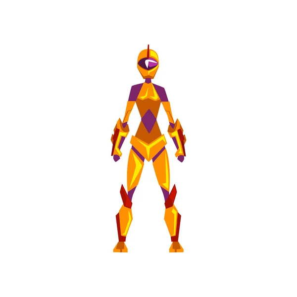 Fato espacial robô feminino, super-herói, traje ciborgue, vetor de visão frontal Ilustração em um fundo branco — Vetor de Stock