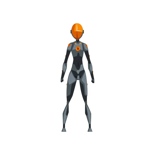 灰色の女性ロボット宇宙服、スーパー ヒーロー、サイボーグの衣装、白い背景のビュー ベクトル図をフロント — ストックベクタ