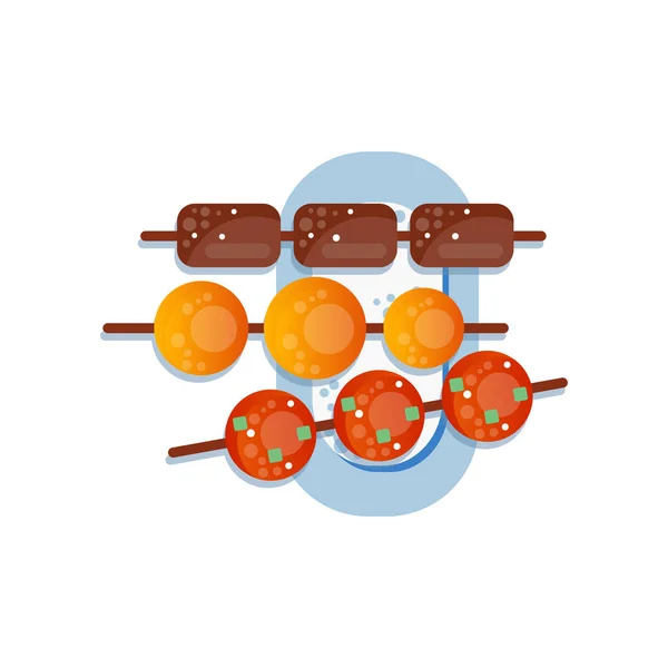 Sweet rice dessert dango, traditional jepang sweets on the plate vector Illustration on a white background - Stok Vektor