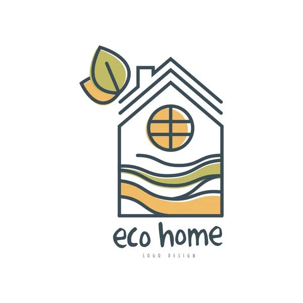 Eko ev logo tasarımı, ekolojik ev işareti yeşil yaprak ile beyaz bir arka plan üzerinde illüstrasyon vektör — Stok Vektör
