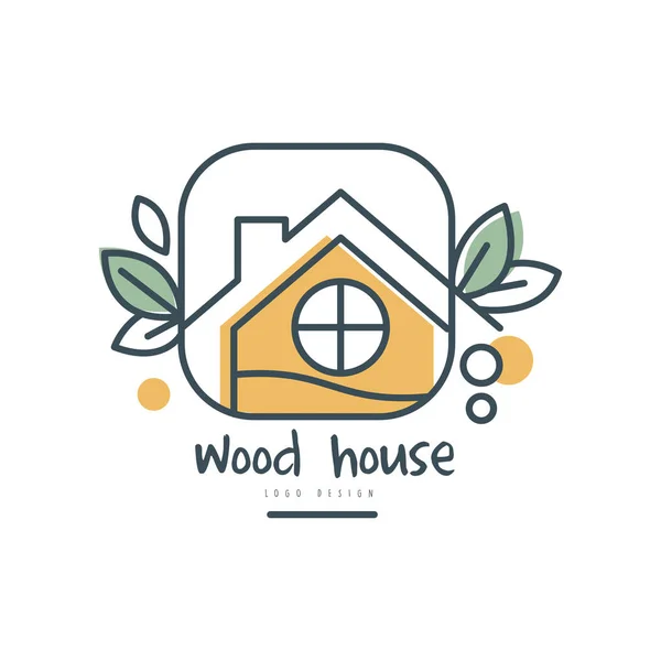 나무 집 로고 디자인, 흰색 배경에 녹색 잎 ecologic 집 사인 벡터 일러스트 레이 션 — 스톡 벡터