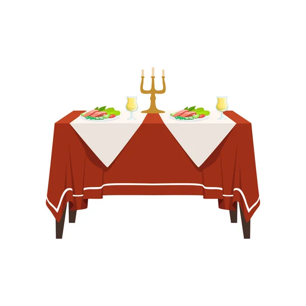 Стол Ресторане Двоих Праздничный Романтический Ужин Банкетный Стол Едой Напитки — стоковый вектор