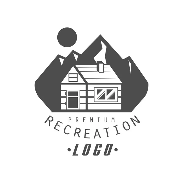 Rekreasyon premium kalite logo tasarımı, beyaz bir arka plan üzerinde vintage siyah beyaz dağ keşif açık macera simge vektör çizim — Stok Vektör