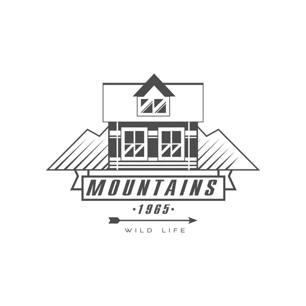 Дизайн логотипу гір, преміум якості старовинні чорно-білі гірські дослідження відкритий символ пригод Векторні ілюстрації на білому тлі — стоковий вектор