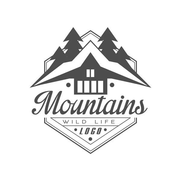 Montanhas vida selvagem logotipo design, qualidade premium vintage preto e branco montanha exploração exterior aventura símbolo vetor Ilustração em um fundo branco — Vetor de Stock