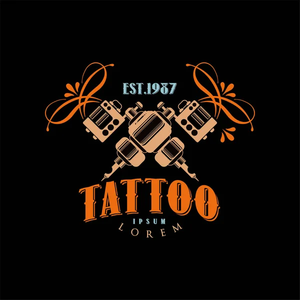 Tattoo studio logo design template estd 1987, retro styled emblem with tattoo machine vector Illustration — Stock Vector