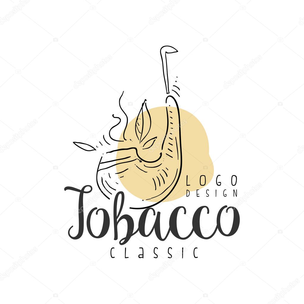 Tobacco classic logo design, emblem can be used for smoke shop, gentlemens club and tobacco products hand drawn vector Illustration on a white background
