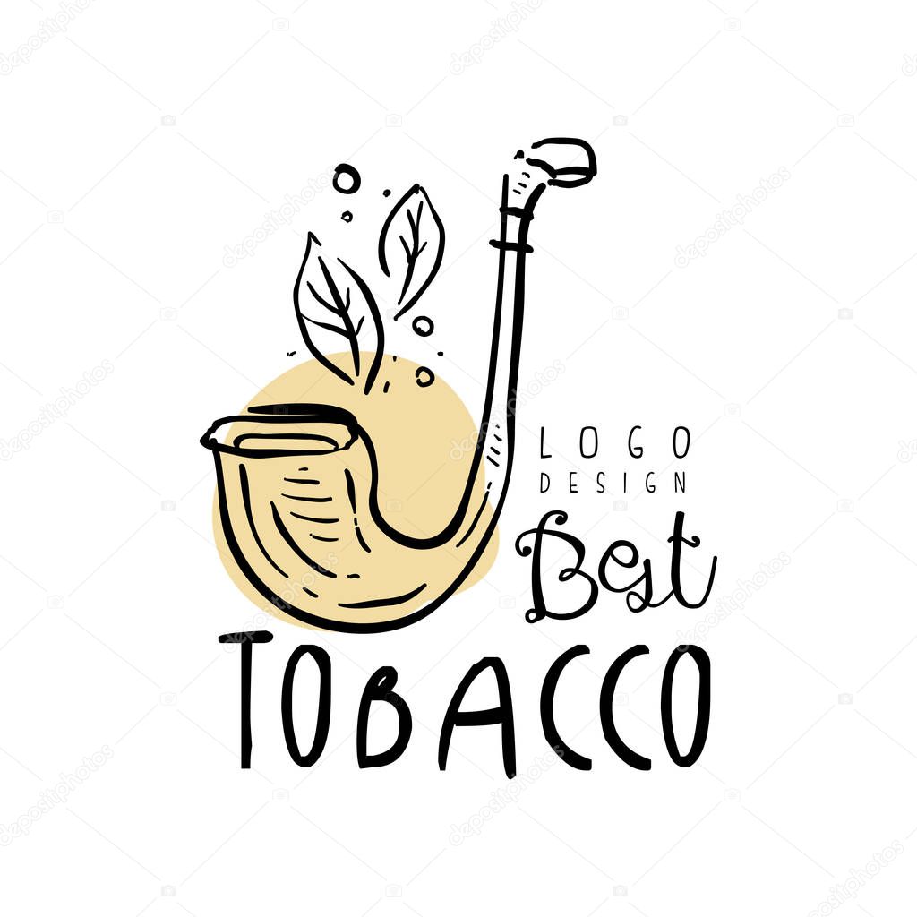 Best tobacco logo design, emblem can be used for smoke shop, gentlemens club and tobacco products hand drawn vector Illustration isolated on a white background.
