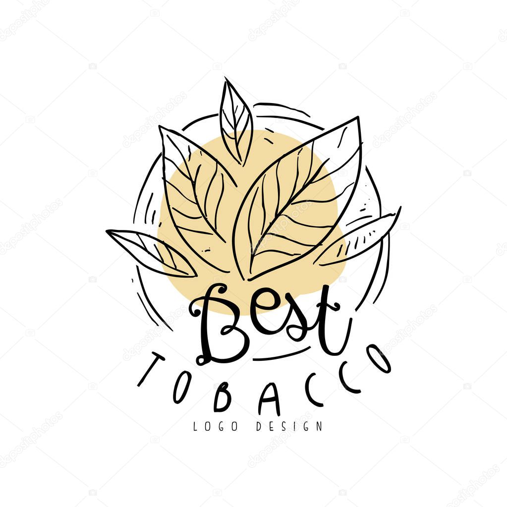 Best tobacco logo, hand drawn design element can be used for smoke shop, gentlemens club and tobacco products vector Illustration isolated on a white background.