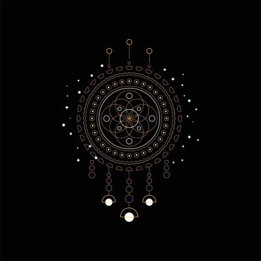 Rüya yakalayıcı, siyah bir zemin üzerine Hint maskot vektör çizim