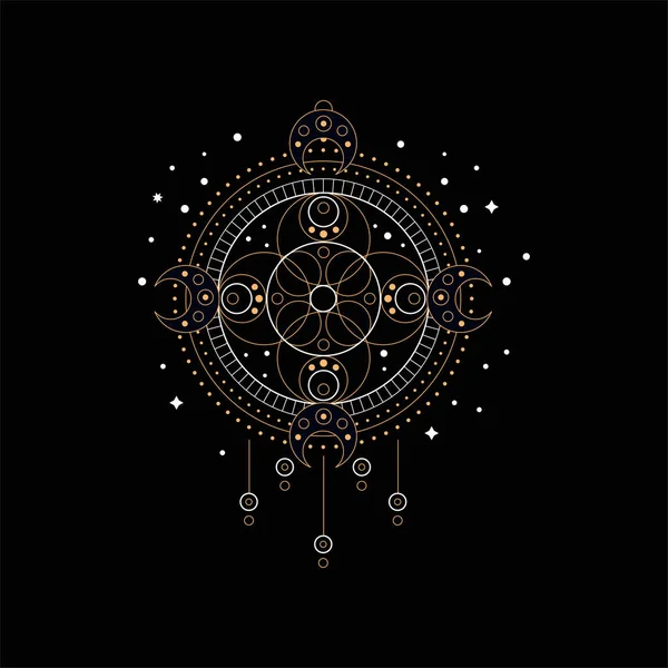 Piège de rêve, vecteur de symbole ethnique indien traditionnel Illustration sur fond noir — Image vectorielle