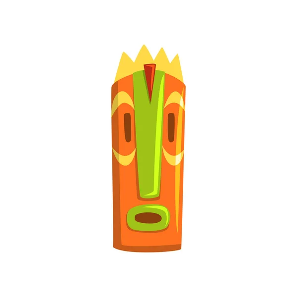 Tribal tiki-masker, Hawaiian gesneden houten standbeeld cartoon vector illustratie — Stockvector