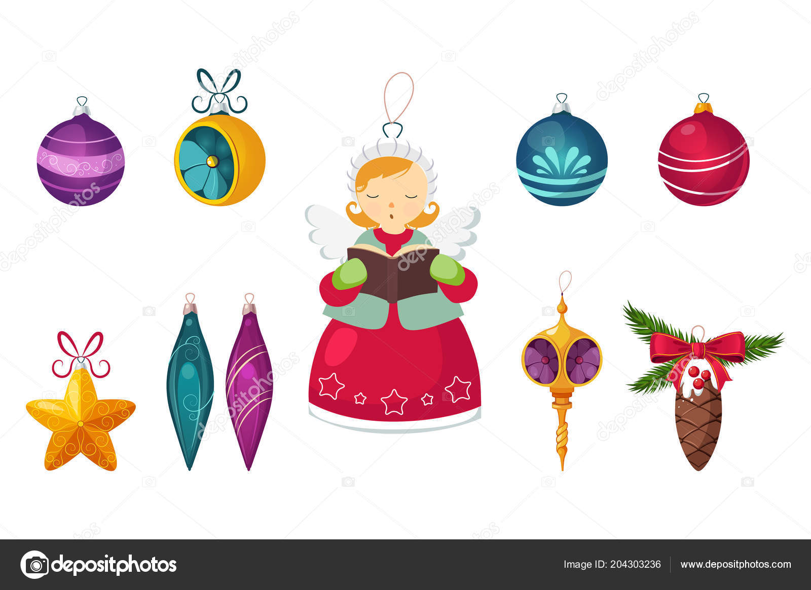 New Year Traditional Symbols Collection Christmas Tree