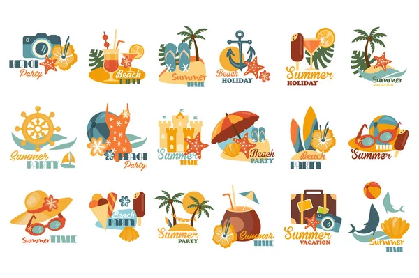 Conjunto de plantillas de logotipo de fiesta de verano, vacaciones de playa, vector de vacaciones de verano Ilustraciones sobre un fondo blanco — Archivo Imágenes Vectoriales