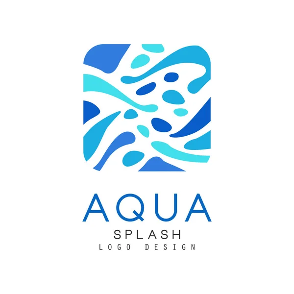 Aqua splash logo design, modello di identità aziendale con acqua blu, elemento di ecologia per poster, banner, scheda, presentazione vettoriale Illustrazione — Vettoriale Stock