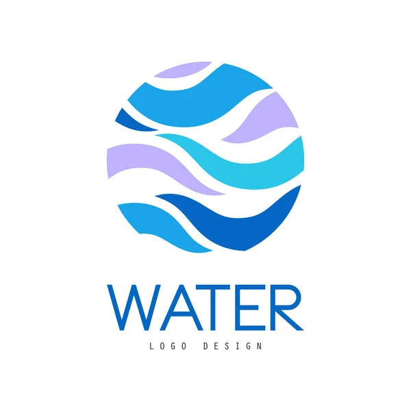Дизайн водного логотипу, шаблон фірмового стилю з блакитною водою, елемент екології для плаката, банера, карти, презентації Векторні ілюстрації — стоковий вектор