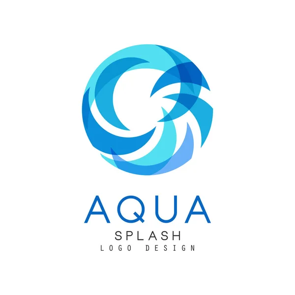 Aqua splash logo design, brand identity template with blue water sign, ecology element for poster, banner, card, presentation vector Ilustración — Archivo Imágenes Vectoriales