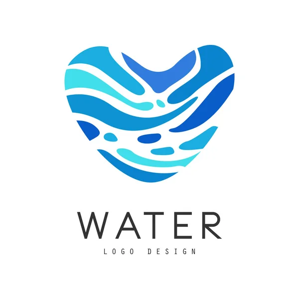Design del logo dell'acqua, modello di identità aziendale con segno d'acqua a forma di cuore, elemento di ecologia per poster, banner, carta, presentazione vettoriale Illustrazione — Vettoriale Stock