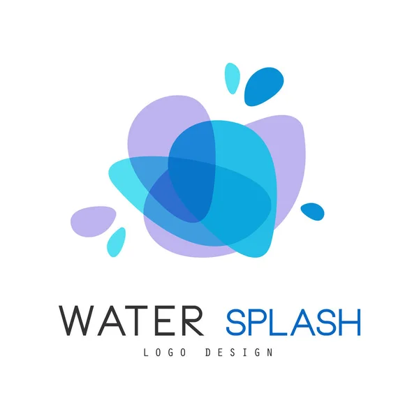 Water splash logo ontwerp, merk identiteit sjabloon met blauw water plonsen, ecologie element voor de presentatie, poster, banner, kaart vector illustratie op een witte achtergrond — Stockvector