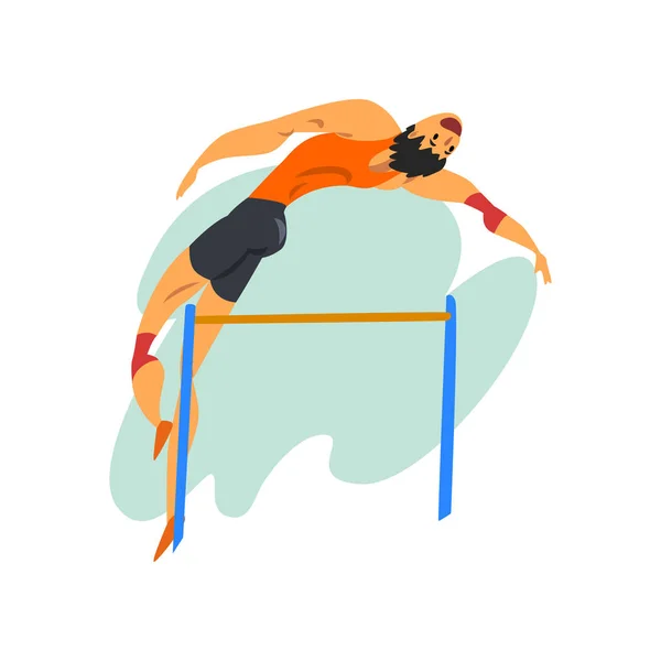 Atleta hombre de salto alto, deportista profesional en el campeonato deportivo vector de competición de atletismo Ilustración sobre un fondo blanco — Archivo Imágenes Vectoriales