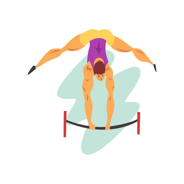 Male athlete on balance beam, professional sportsman at sporting championship athletics competition vector Illustration on a white background — Stock Vector