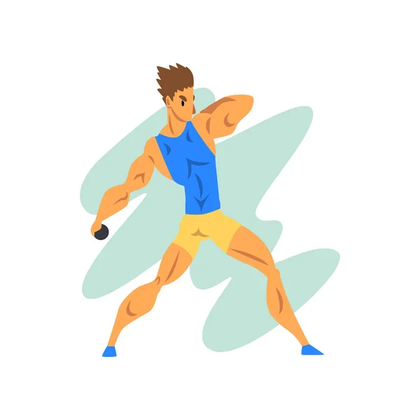 Mužské sportovce házení jádra, profesionální sportovec při sportovních mistrovství Atletika konkurence vektorové ilustrace na bílém pozadí — Stockový vektor