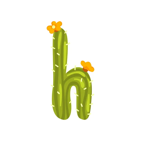 H letter in the form of cactus with blooming flower, green eco English letter vector Illustration on a white background — Stock Vector